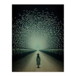 "Artery8 Among Muggles Surreal Tunnel Witch Fantasy Art Wall Art Print in Green - Size: W18"" x H24""" - thumbnail 1