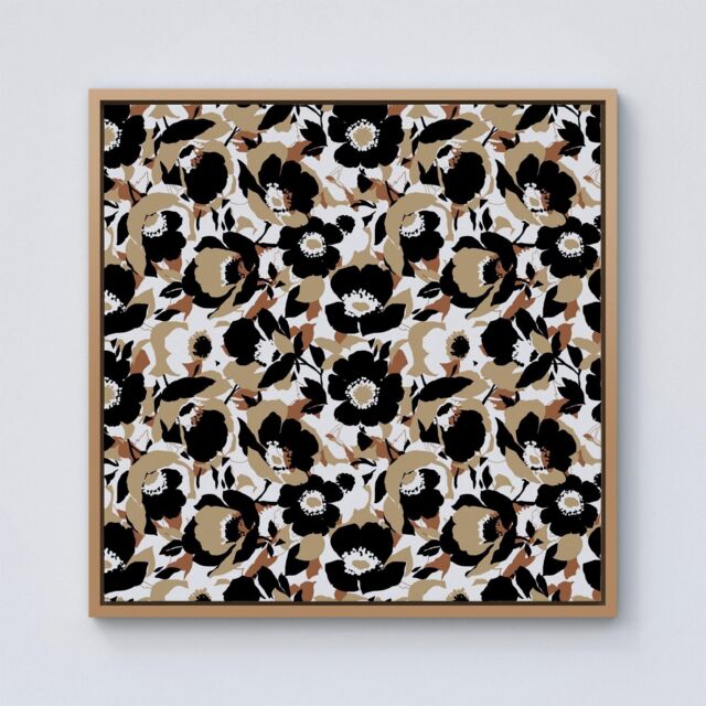 "Warren Reed - Designer Modern Flower Pattern Framed Canvas in Light Brown - Size: W30"" x H30""" - image 1