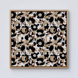 "Warren Reed - Designer Modern Flower Pattern Framed Canvas in Light Brown - Size: W30"" x H30""" - thumbnail 1
