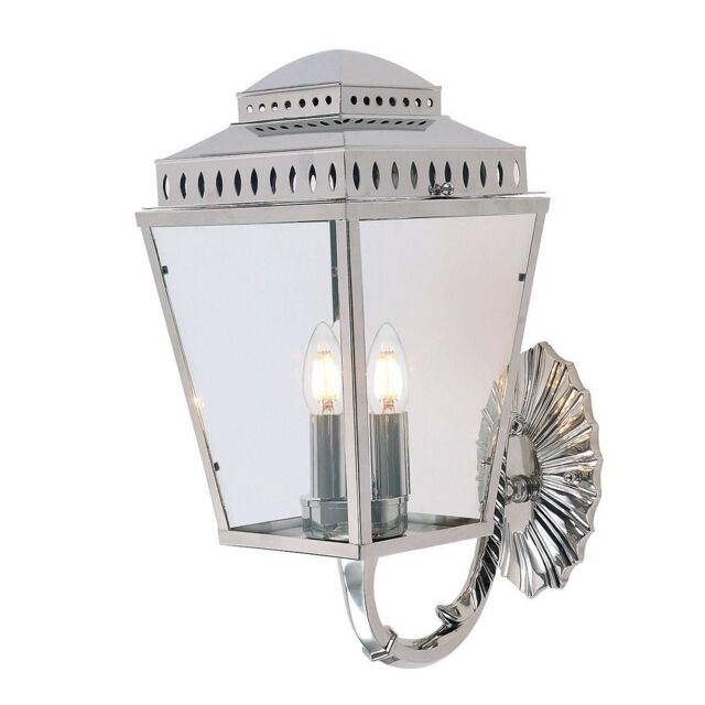 Netlighting Mansion House 3 Light Outdoor Wall Lantern Light Polished Nickel IP44 E14 in Grey
