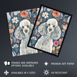 "Artery8 Cute Poodle Floral Portrait Blue Pink Dog Lover Wall Art Print - Size: W24"" x H32""" - thumbnail 2