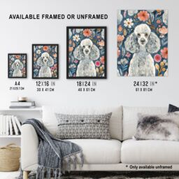 "Artery8 Cute Poodle Floral Portrait Blue Pink Dog Lover Wall Art Print - Size: W24"" x H32""" - thumbnail 3