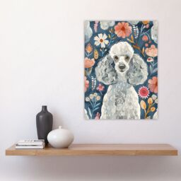 "Artery8 Cute Poodle Floral Portrait Blue Pink Dog Lover Wall Art Print - Size: W24"" x H32""" - thumbnail 4