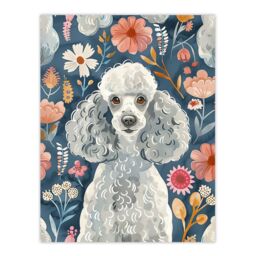 "Artery8 Cute Poodle Floral Portrait Blue Pink Dog Lover Wall Art Print - Size: W24"" x H32""" - thumbnail 1
