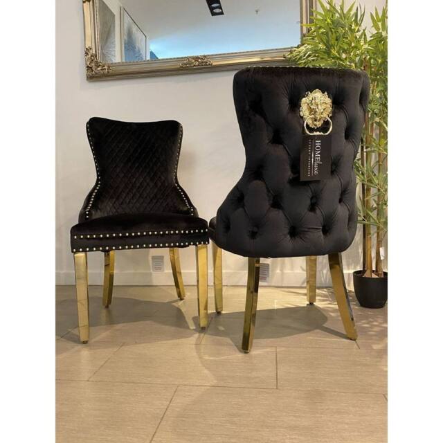 HOME LUXE INTERIOR Set Of 2 Black Victoria Dining Chairs With Gold Legs - Size: 1 Seater - image 1