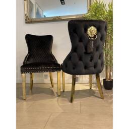 HOME LUXE INTERIOR Set Of 2 Black Victoria Dining Chairs With Gold Legs - Size: 1 Seater - thumbnail 1