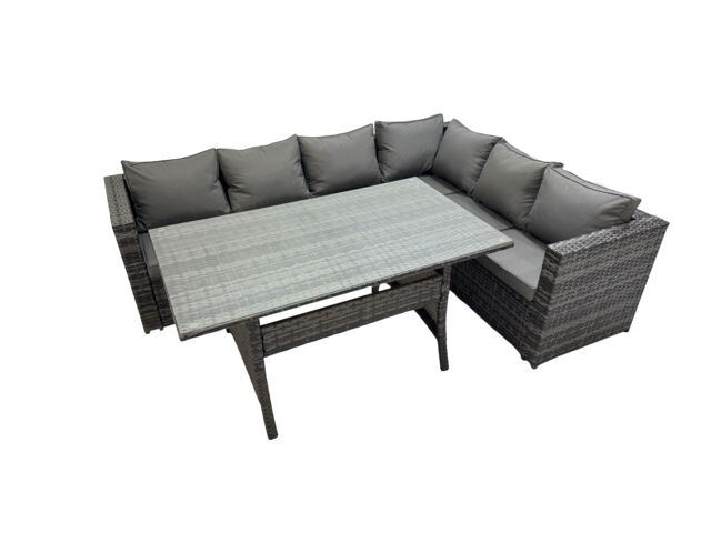 Fimous Rattan Garden Furniture Set Outdoor 8 Seater Patio Dining Corner Sofa in Dark Grey - image 1