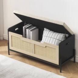 "VOGREX 39.4"" Entryway Storage Bench Rattan Storage Chest Storage Trunk in Black" - thumbnail 3
