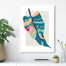 ARTZE Tropical Palm Blue & Pink Boho Botanical Framed Print SIZE: A4 with White Frame in Mid Blue - Size: A2 - thumbnail 2