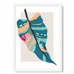 ARTZE Tropical Palm Blue & Pink Boho Botanical Framed Print SIZE: A4 with White Frame in Mid Blue - Size: A2 - thumbnail 1