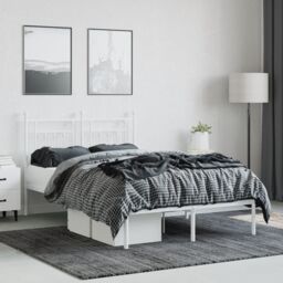 Berkfield Home Metal Bed Frame with Headboard White 120x190 cm Small Double - thumbnail 3