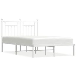 Berkfield Home Metal Bed Frame with Headboard White 120x190 cm Small Double - thumbnail 2