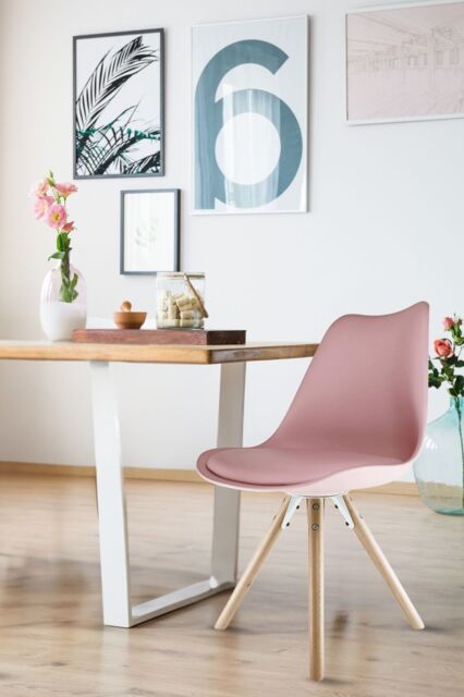 Fusion Living Soho Plastic Dining Chair with Pyramid Light Wood Legs in Dusty Pink - image 1
