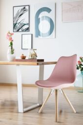 Fusion Living Soho Plastic Dining Chair with Pyramid Light Wood Legs in Dusty Pink - thumbnail 1