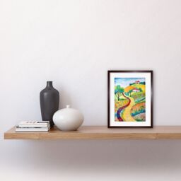 "Artery8 Wall Art Print Countryside Path In Spring Folk Art Landscape Watercolour Painting Artwork Framed 9X7 Inch in Brown - Size: W7"" x H9""" - thumbnail 2