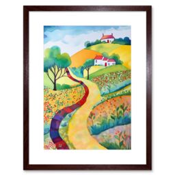 "Artery8 Wall Art Print Countryside Path In Spring Folk Art Landscape Watercolour Painting Artwork Framed 9X7 Inch in Brown - Size: W7"" x H9""" - thumbnail 1