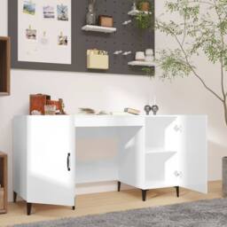 Berkfield Home Desk High Gloss White 140x50x75 cm Engineered Wood - Size: 140 x 50 x 75 cm - thumbnail 3