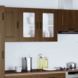 Berkfield Home Kitchen Wall Cabinet with Glass Door Kalmar Brown Oak Engineered Wood - thumbnail 4