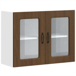 Berkfield Home Kitchen Wall Cabinet with Glass Door Kalmar Brown Oak Engineered Wood - thumbnail 2