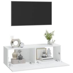 Berkfield Home Wall TV Cabinets 2 pcs White 100x30x30 cm Engineered Wood - Size: 100 x 30 x 30 cm - thumbnail 4