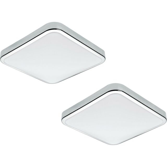 Loops 2 PACK Wall Flush Ceiling Light IP44 Bathroom Chrome Shade White Plastic LED 16W - image 1