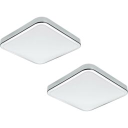 Loops 2 PACK Wall Flush Ceiling Light IP44 Bathroom Chrome Shade White Plastic LED 16W - thumbnail 1
