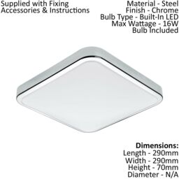 Loops 2 PACK Wall Flush Ceiling Light IP44 Bathroom Chrome Shade White Plastic LED 16W - thumbnail 2