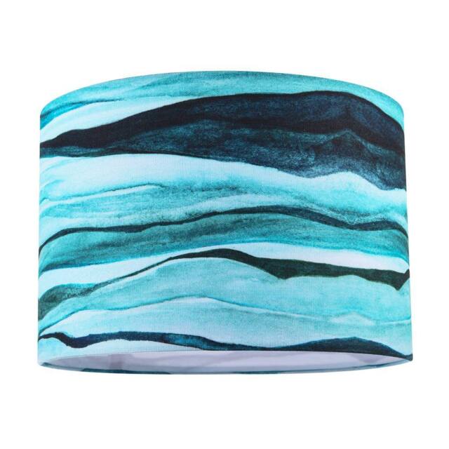 Happy Homewares Sea Waves Drum Lamp Shade in Teal Duck Egg & Navy Blue - Size: 12 inches - image 1