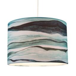 Happy Homewares Sea Waves Drum Lamp Shade in Teal Duck Egg & Navy Blue - Size: 12 inches - thumbnail 2
