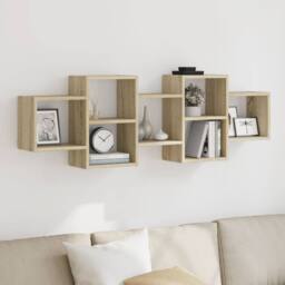 Berkfield Home Wall Shelf Sonoma Oak 129x18x42 cm Engineered Wood in Light Tan - Size: 129 x 18 x 42 cm - thumbnail 2