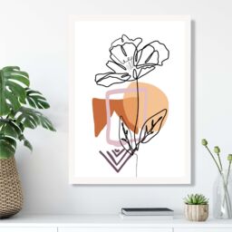 ARTZE Rose Floral Line Art with Boho Purple & Orange Shapes Framed Print SIZE: A4 with White Frame - Size: A2 - thumbnail 2