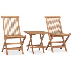 Berkfield Home 3 Piece Folding Outdoor Dining Set Solid Teak Wood in Brown - thumbnail 2
