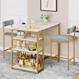 KORVIXA 3 pcs Dining Table Set for 2 Kitchen Table in White - Size: 100 cm x 100 cm - thumbnail 1