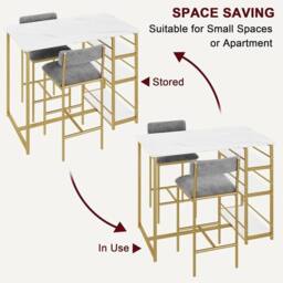 KORVIXA 3 pcs Dining Table Set for 2 Kitchen Table in White - Size: 100 cm x 100 cm - thumbnail 4