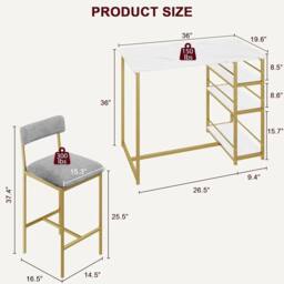 KORVIXA 3 pcs Dining Table Set for 2 Kitchen Table in White - Size: 100 cm x 100 cm - thumbnail 2