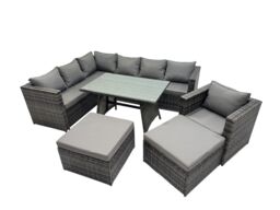 Fimous 9-seater Outdoor PE Rattan Sofa Set with with Chair 2 Big Stools in Dark Grey - thumbnail 1