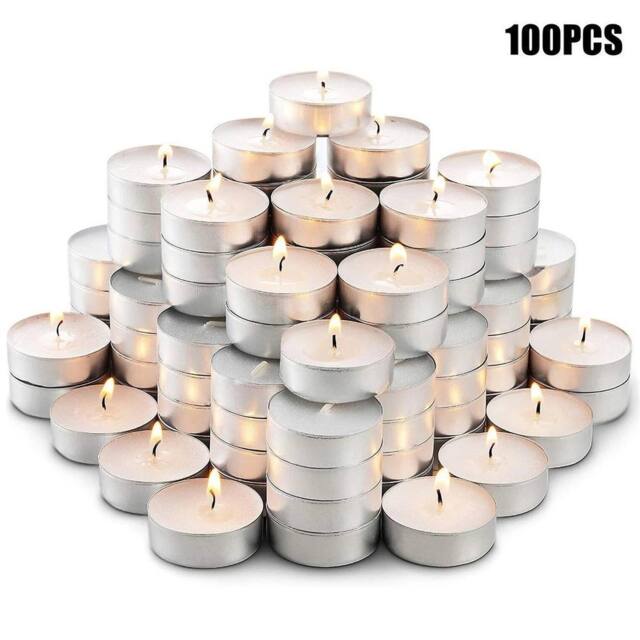NESTLUNE Tea Lights Candles Tealight 4 Hour Burn Nightlight Pack of 100 in Silver - Size: 100 cm x 15 cm - image 1