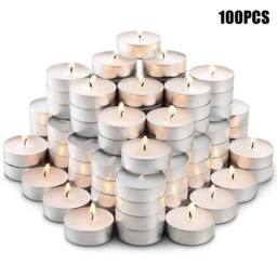 NESTLUNE Tea Lights Candles Tealight 4 Hour Burn Nightlight Pack of 100 in Silver - Size: 100 cm x 15 cm - thumbnail 1