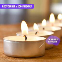 NESTLUNE Tea Lights Candles Tealight 4 Hour Burn Nightlight Pack of 100 in Silver - Size: 100 cm x 15 cm - thumbnail 4