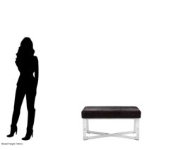 Orsina Genuine Leather Upholstered Grey Bench With Stainless Steel Base, Textured Upholster Seat, Grid Stitched Bench in Black - thumbnail 4