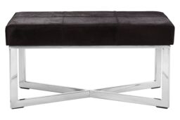Orsina Genuine Leather Upholstered Grey Bench With Stainless Steel Base, Textured Upholster Seat, Grid Stitched Bench in Black - thumbnail 1