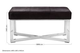 Orsina Genuine Leather Upholstered Grey Bench With Stainless Steel Base, Textured Upholster Seat, Grid Stitched Bench in Black - thumbnail 3