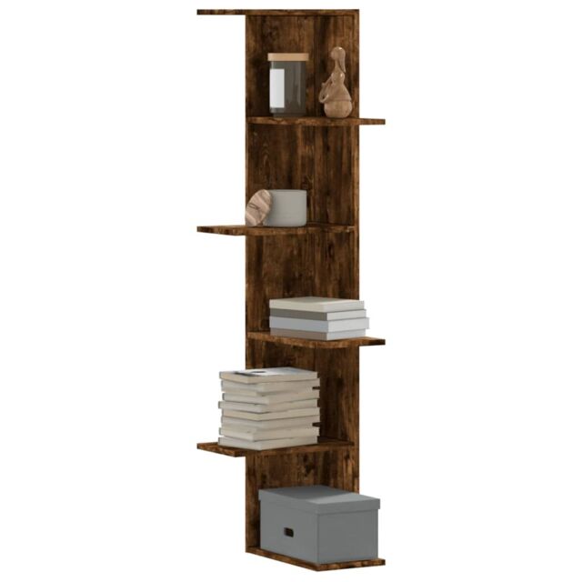 Berkfield Home Wall Corner Shelf Smoked Oak 36.5x36.5x140 cm Engineered Wood in Brown - image 1