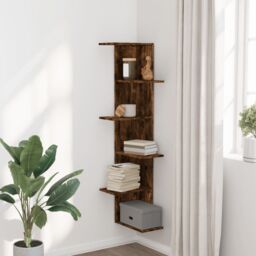Berkfield Home Wall Corner Shelf Smoked Oak 36.5x36.5x140 cm Engineered Wood in Brown - thumbnail 3