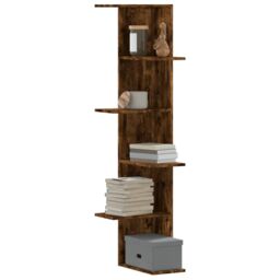 Berkfield Home Wall Corner Shelf Smoked Oak 36.5x36.5x140 cm Engineered Wood in Brown - thumbnail 1