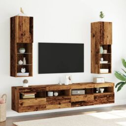 Berkfield Home TV Cabinets with LED Lights 2 pcs Old Wood 30.5x30x102 cm in Brown - thumbnail 4