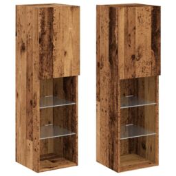Berkfield Home TV Cabinets with LED Lights 2 pcs Old Wood 30.5x30x102 cm in Brown - thumbnail 3