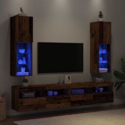 Berkfield Home TV Cabinets with LED Lights 2 pcs Old Wood 30.5x30x102 cm in Brown - thumbnail 1