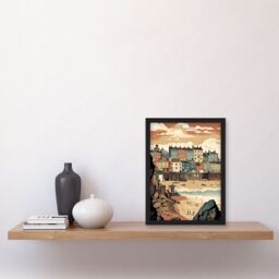 Artery8 Tenby Harbour Beach Pastel Colour Coastal Town Artwork Framed Wall Art Print A4 in Black - thumbnail 2