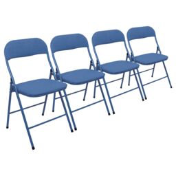 Harbour Housewares Fabric Padded Metal Folding Chair - Pack of 4 in Blue - thumbnail 1